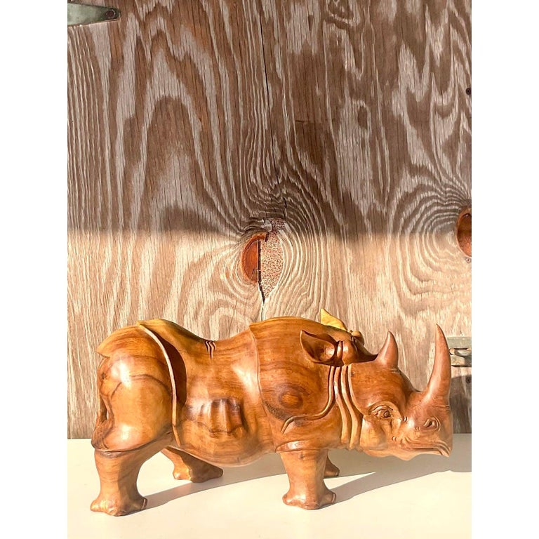 Vintage Hand Carved Teak Rhino at 1stDibs