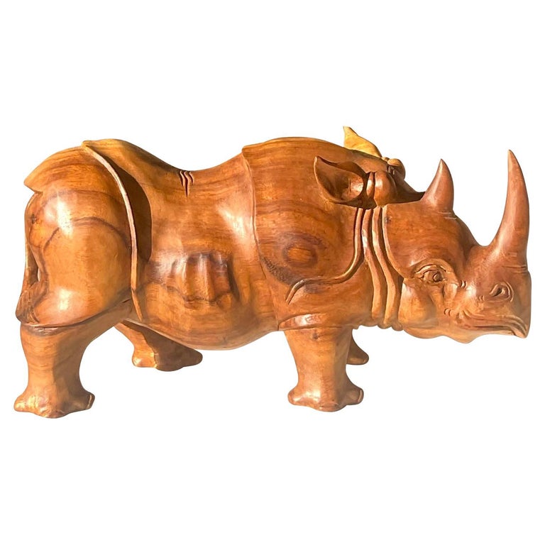 Vintage Hand Carved Teak Rhino at 1stDibs