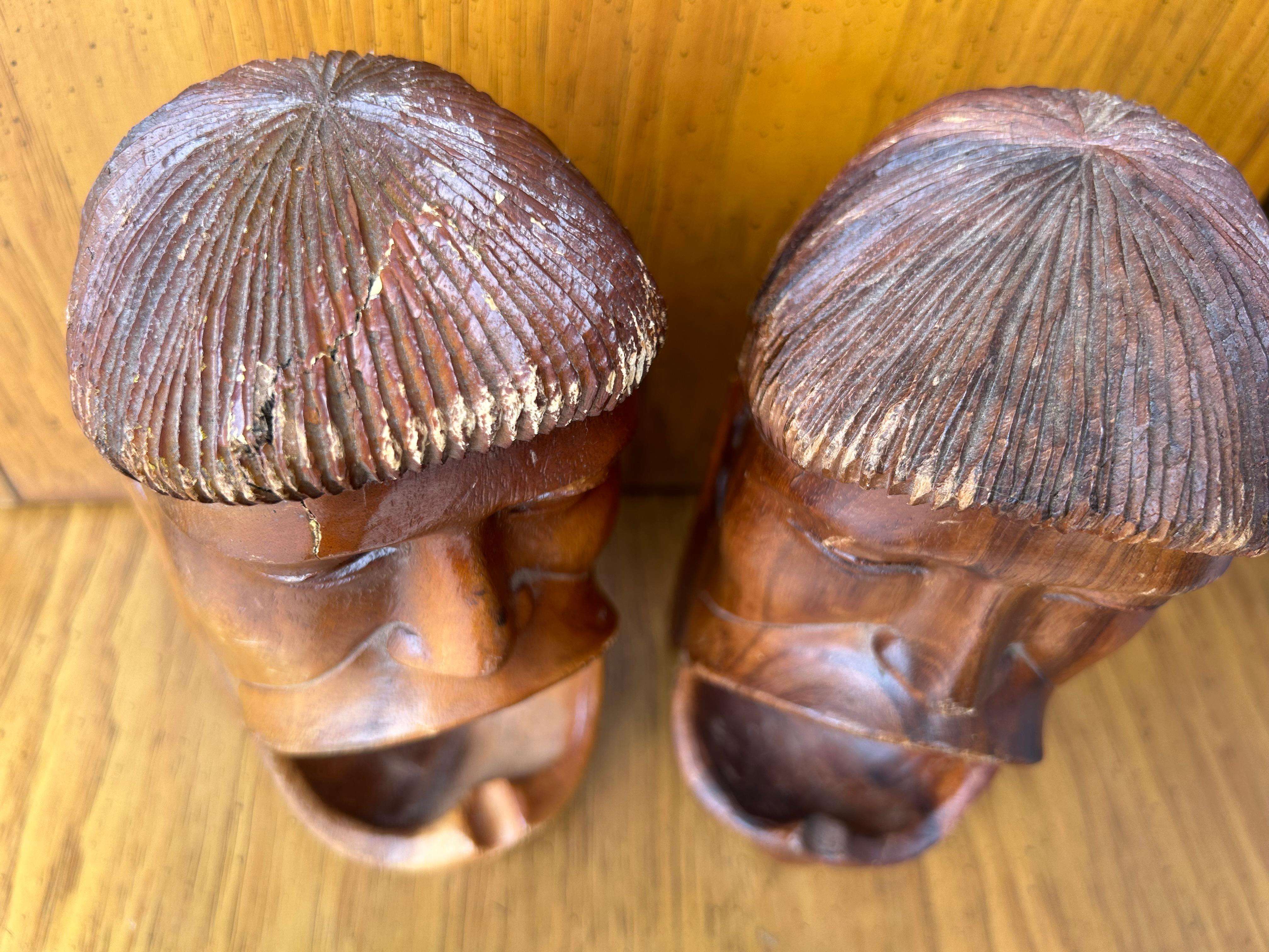 Vintage Hand Carved Tribal Indian Book Ends 3
