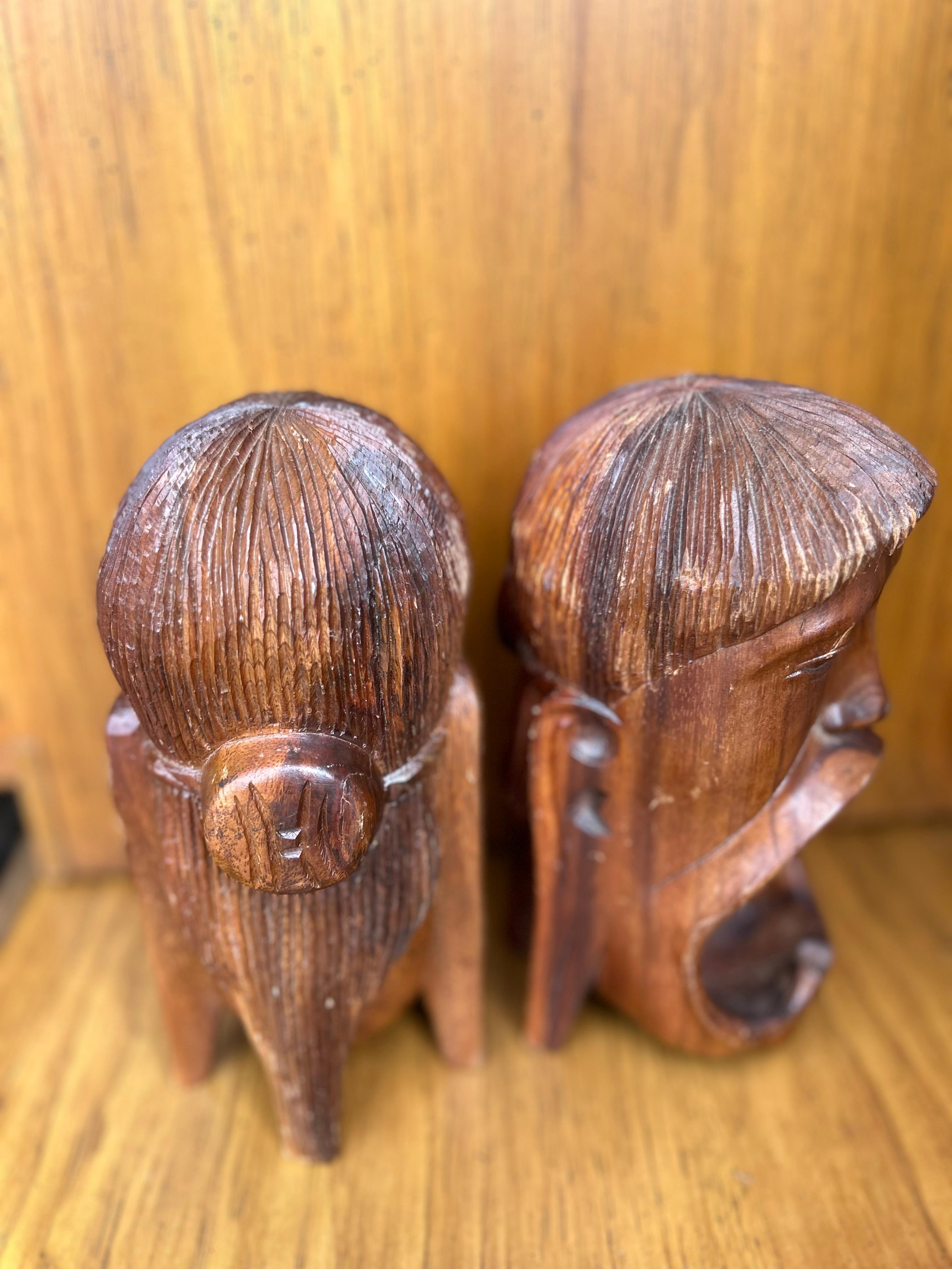 Vintage Hand Carved Tribal Indian Book Ends 6
