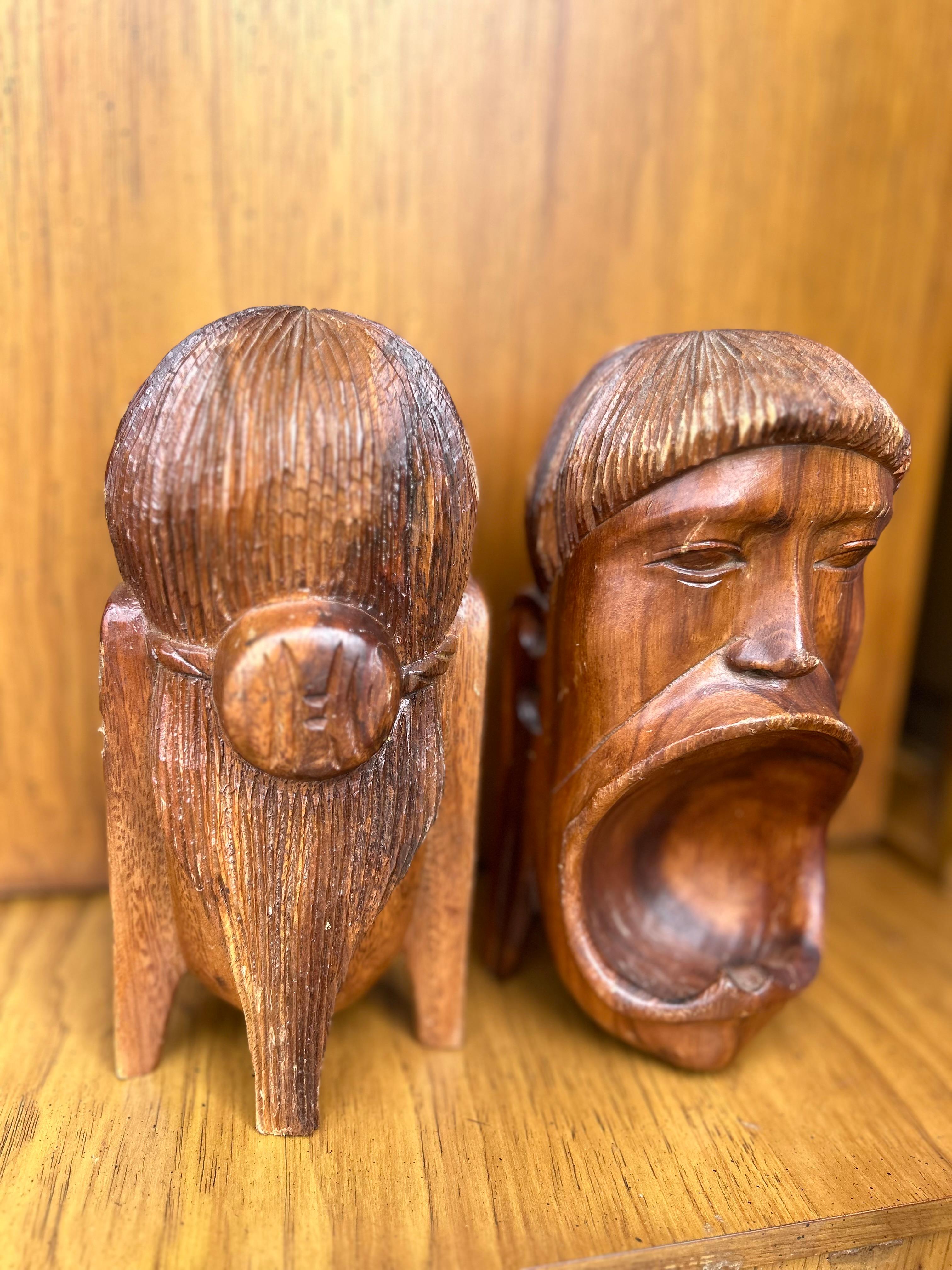 Hand-Carved Vintage Hand Carved Tribal Indian Book Ends