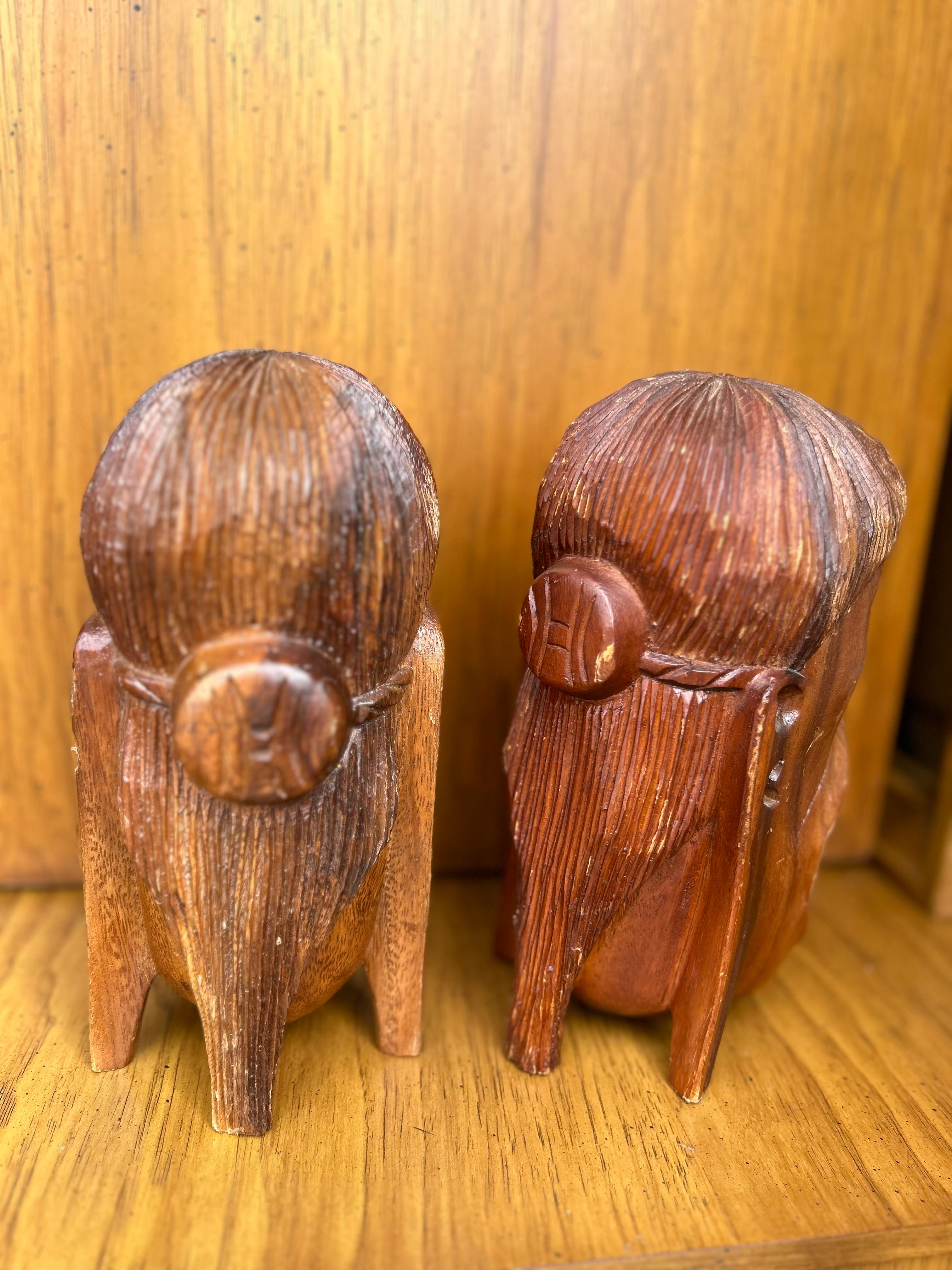 Vintage Hand Carved Tribal Indian Book Ends In Distressed Condition In Spring Valley, CA