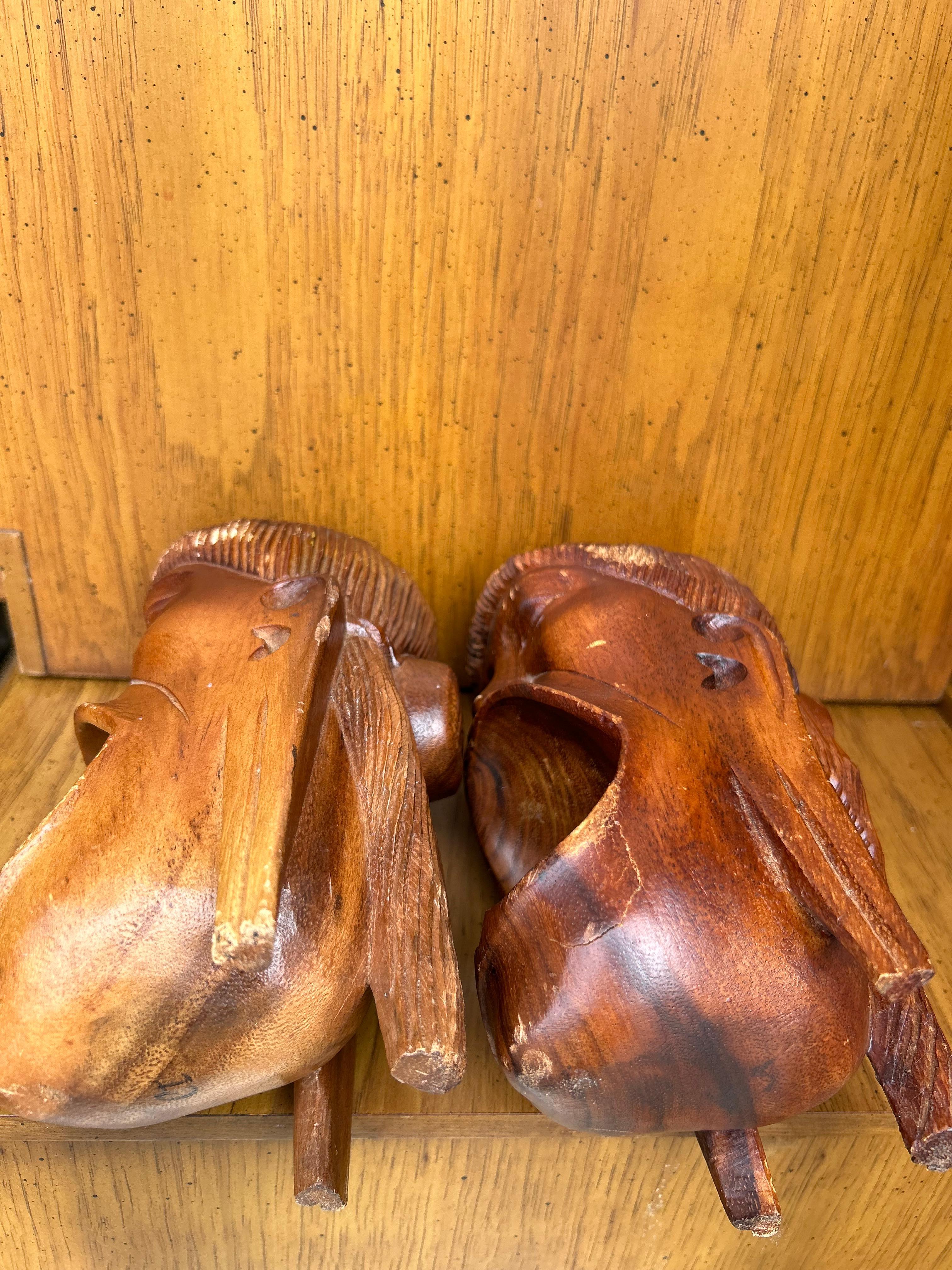 Wood Vintage Hand Carved Tribal Indian Book Ends