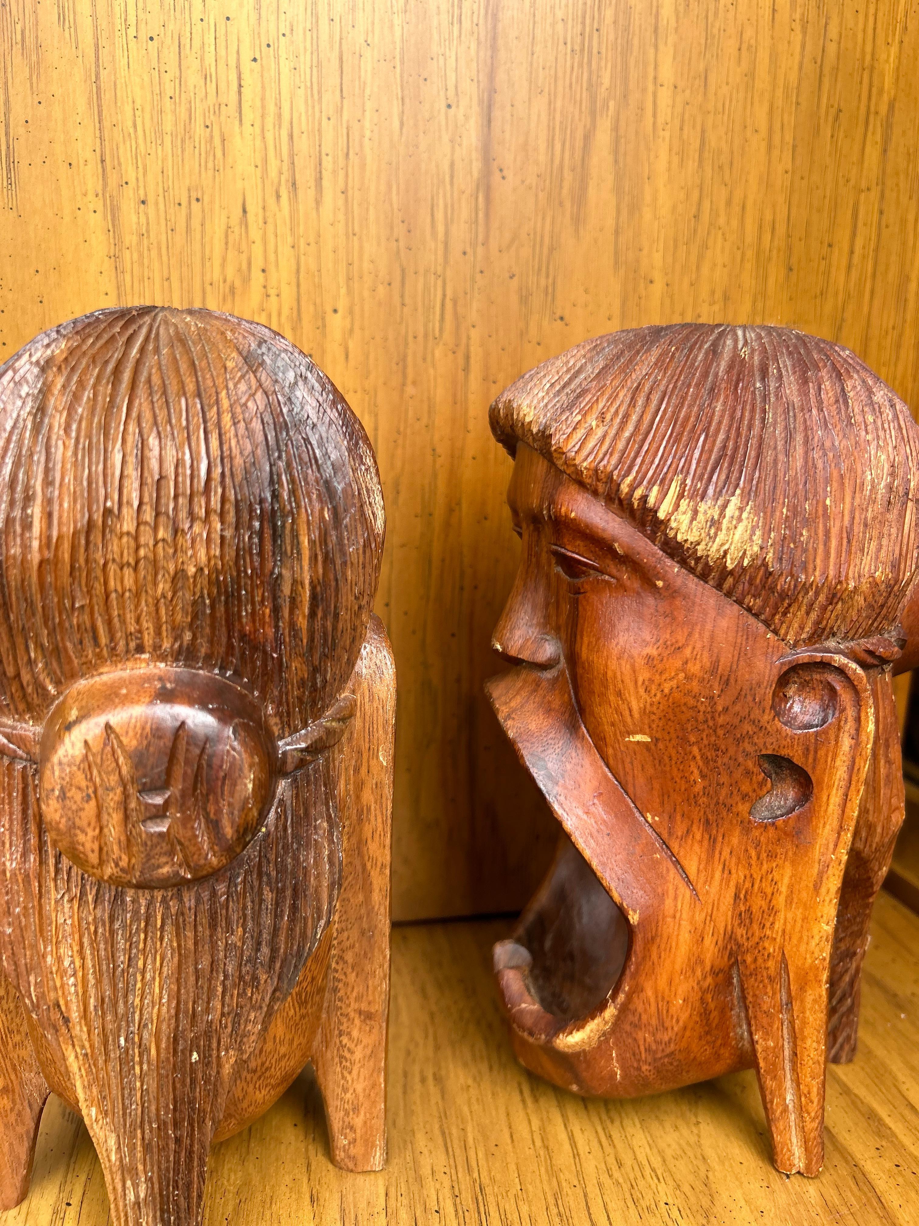 Vintage Hand Carved Tribal Indian Book Ends 2