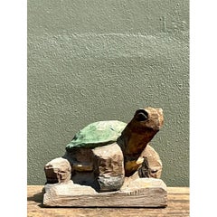Vintage Hand Carved Turtle Sculpture