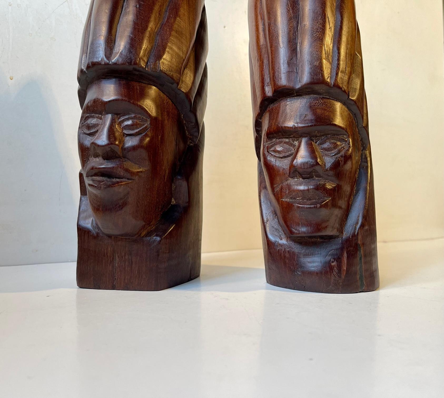 Vintage Hand Carved Warrior Bookends, 1970s, Set of 2 In Good Condition For Sale In Esbjerg, DK