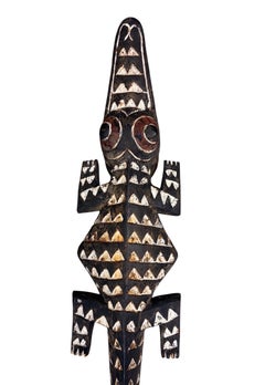 Vintage Hand-Carved West African Crocodile Tribal Wall Mask