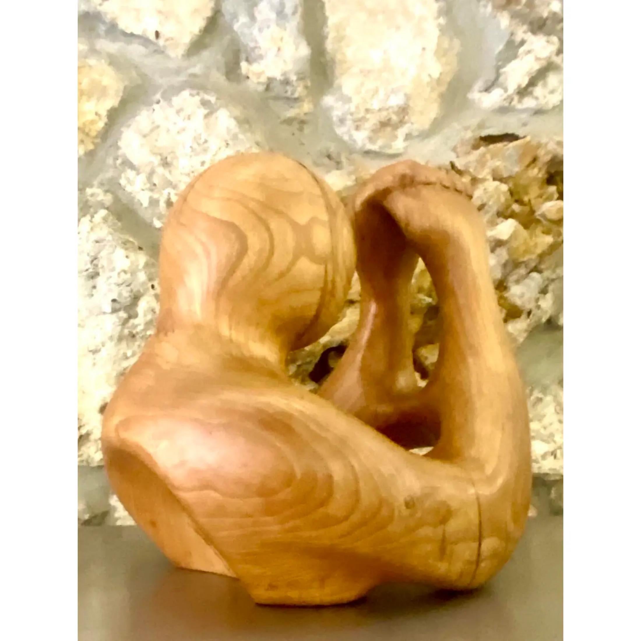 Vintage Hand Carved Wood Abstract Sculpture In Good Condition For Sale In west palm beach, FL