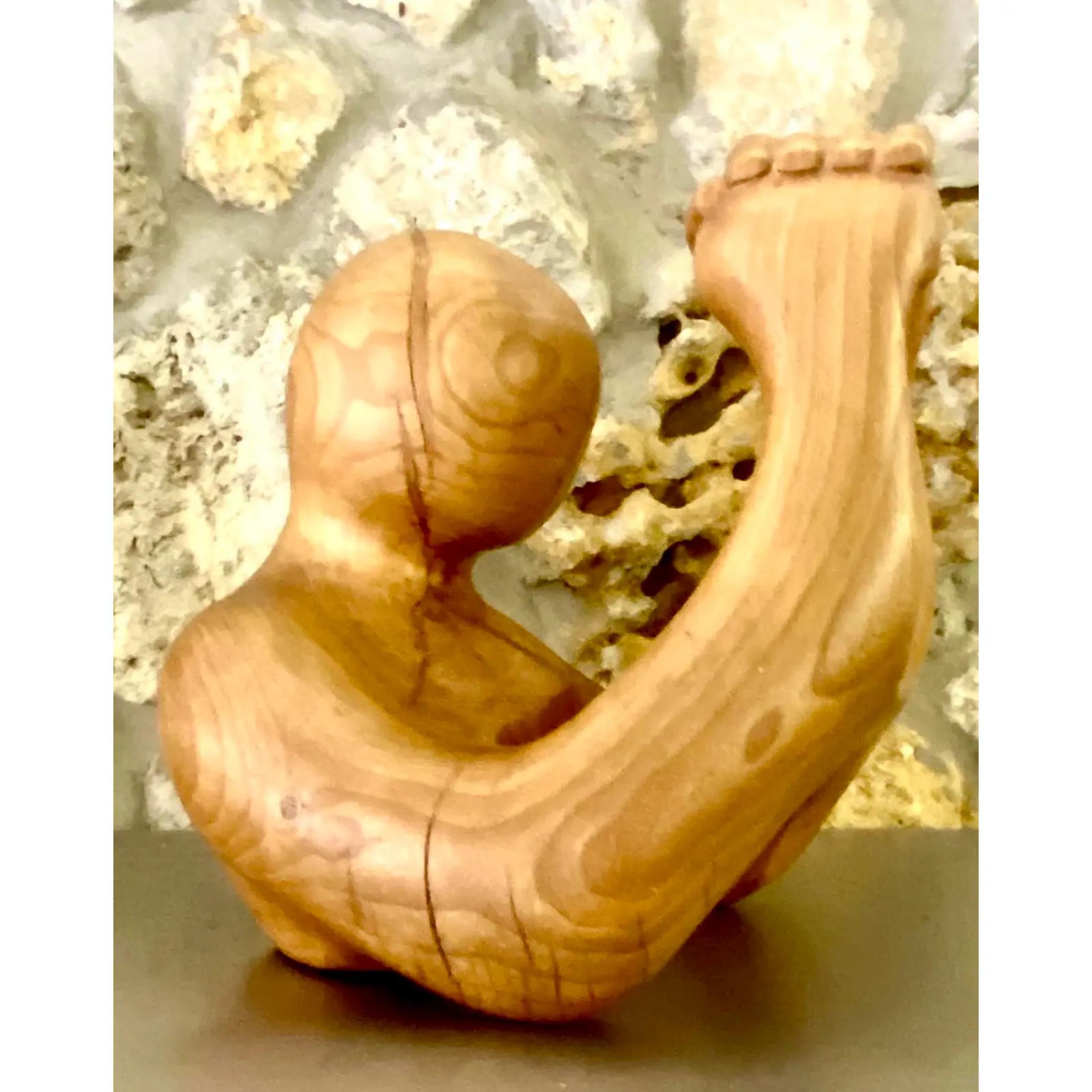 20th Century Vintage Hand Carved Wood Abstract Sculpture For Sale