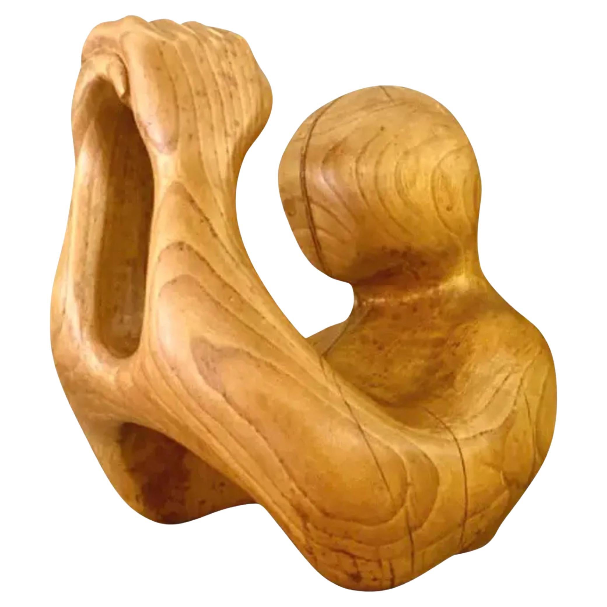 Vintage Hand Carved Wood Abstract Sculpture For Sale