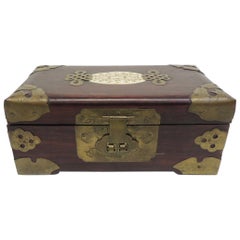 Vintage Hand Carved Wood and Bone Asian Jewelry Box