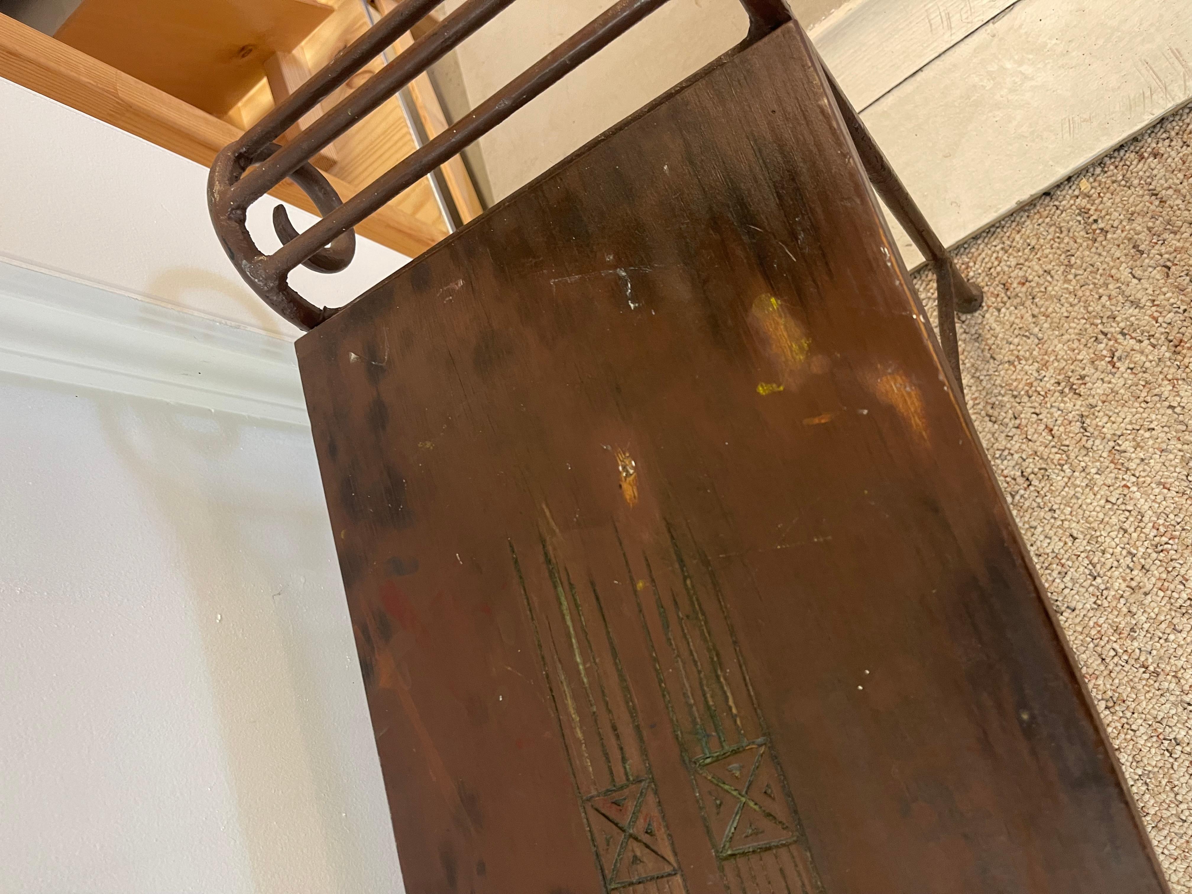 Vintage Hand-Carved Wood and Wrought Iron Console Table with Tribal Motifs For Sale 2