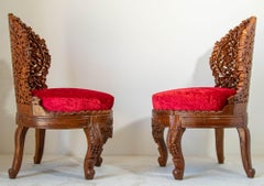 Vintage Hand Carved Wood Anglo-Indian Chairs