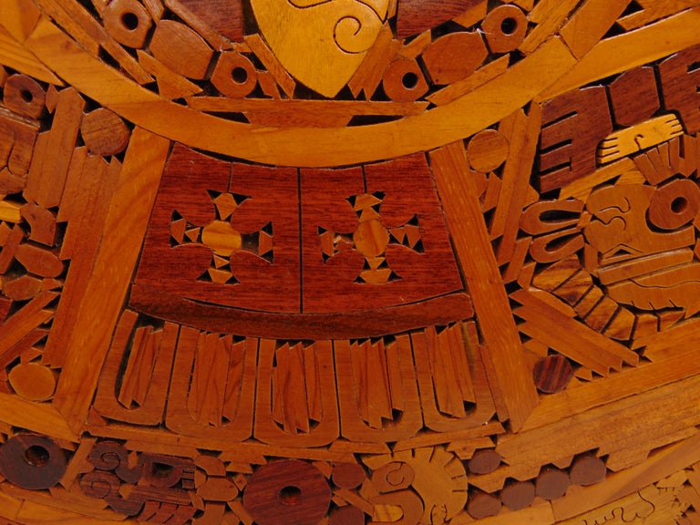 Vintage Hand Carved Wood Aztec Calendar Table Top or Wall Art Mexico For Sale at 1stDibs