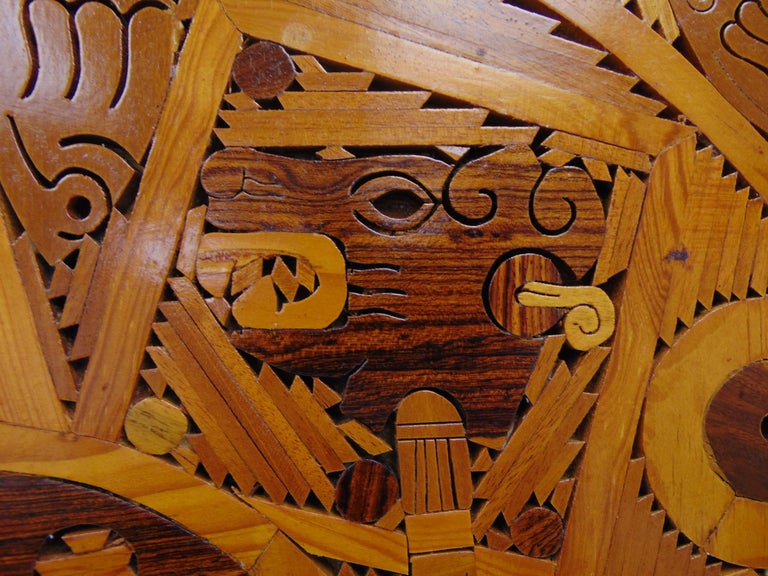 Vintage Hand Carved Wood Aztec Calendar Table Top or Wall Art Mexico For Sale at 1stDibs