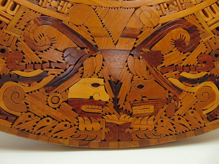 Vintage Hand Carved Wood Aztec Calendar Table Top or Wall Art Mexico