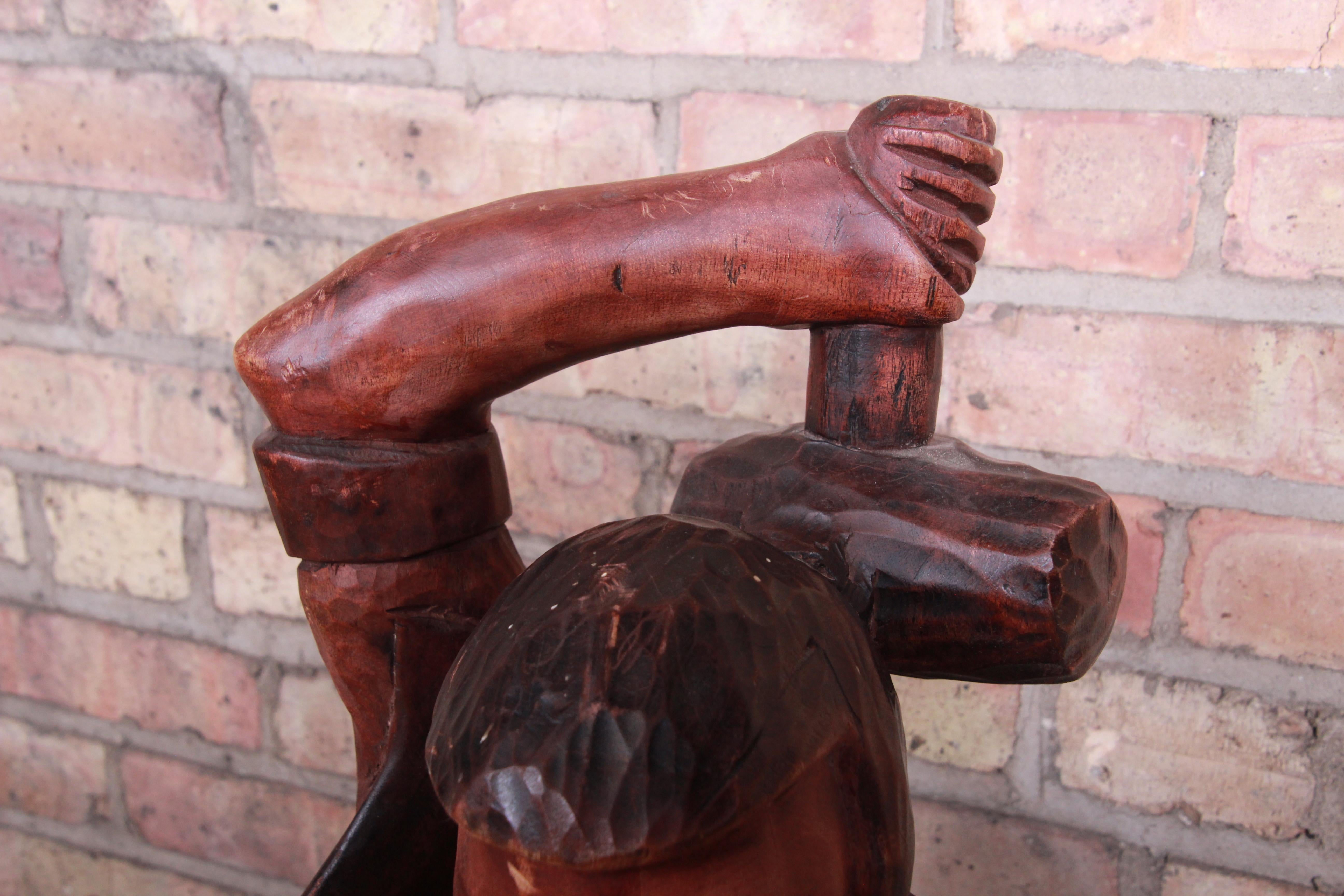 Vintage Hand Carved Wood Blacksmith Statue For Sale 2