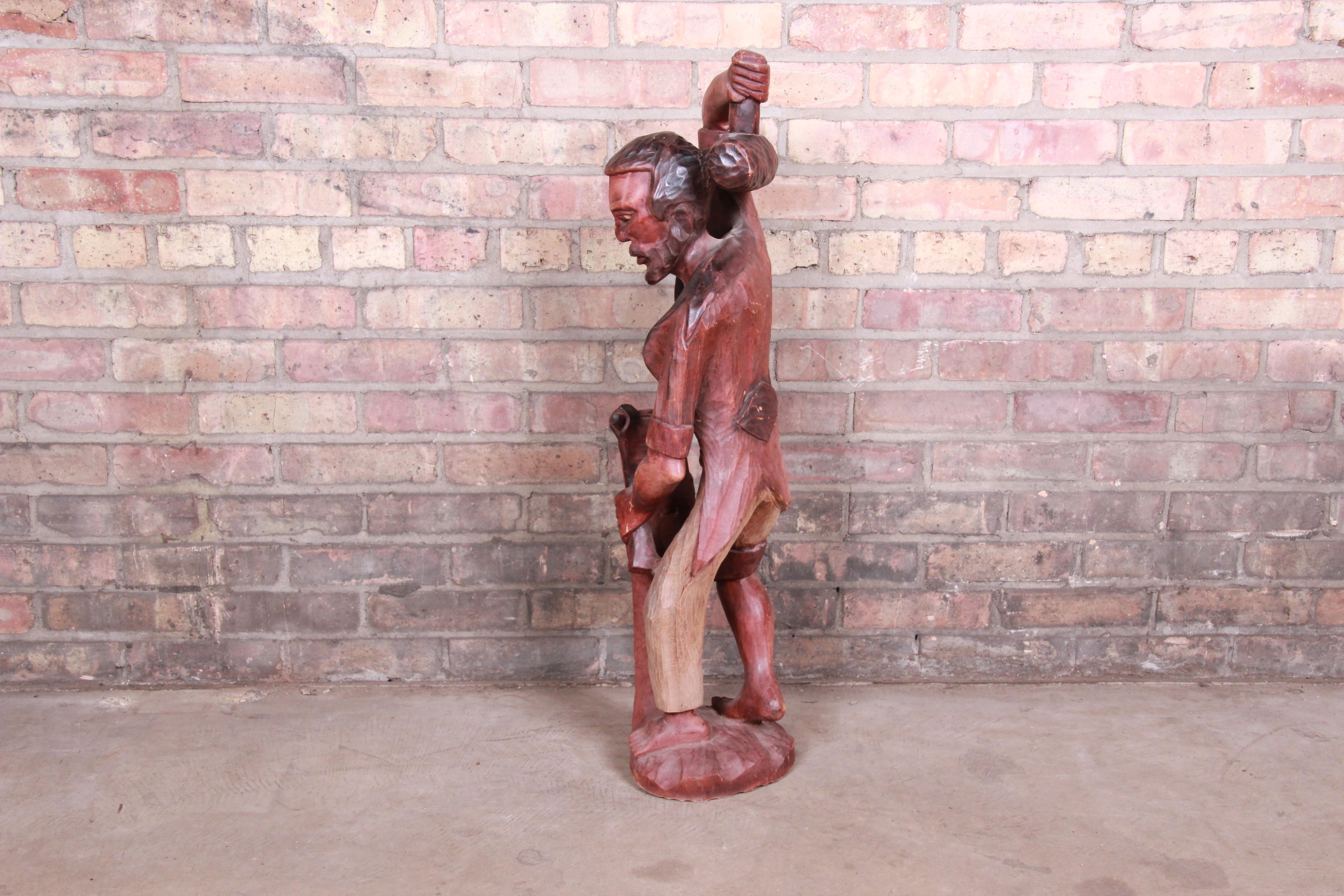 Vintage Hand Carved Wood Blacksmith Statue For Sale 3