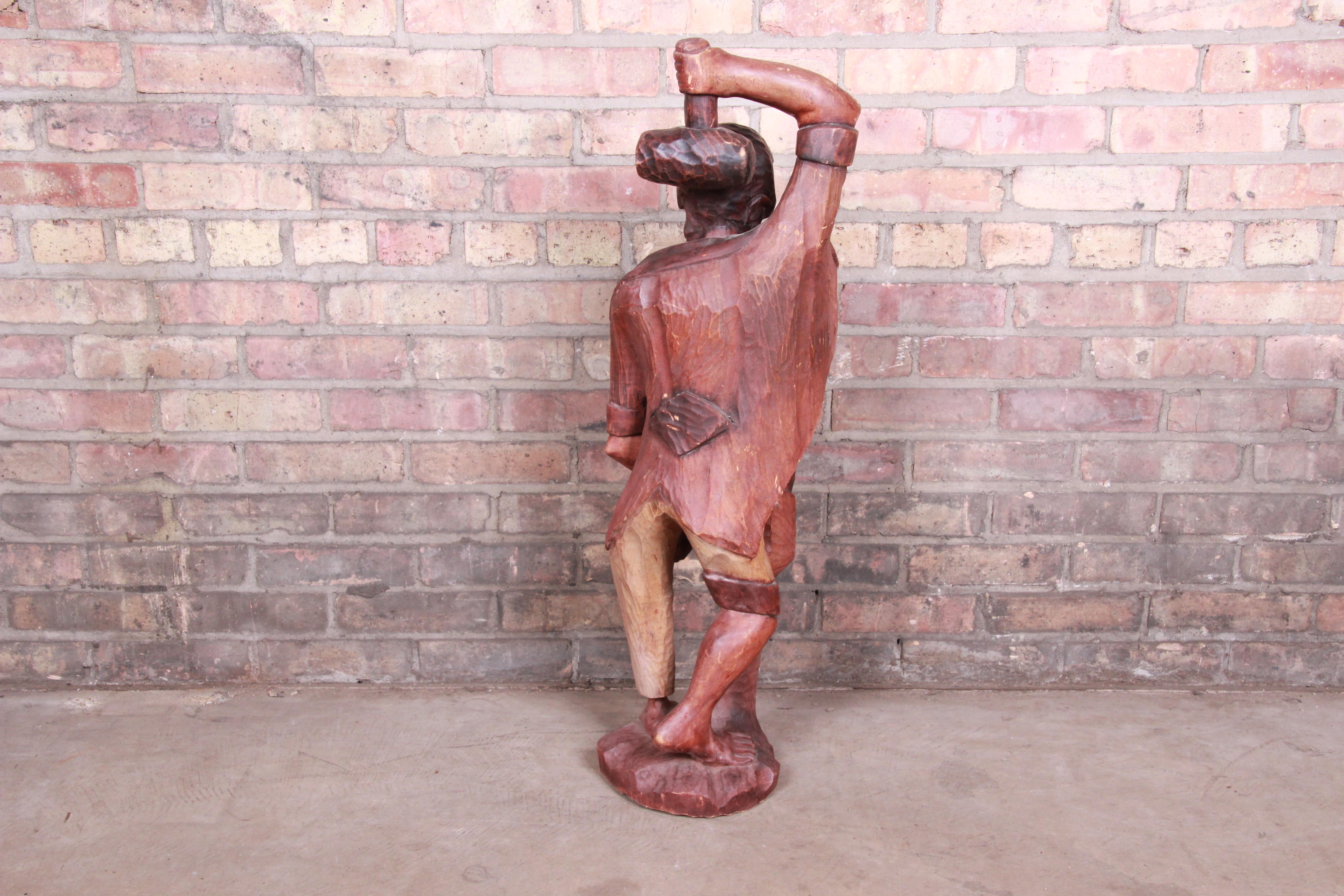 Vintage Hand Carved Wood Blacksmith Statue For Sale 4