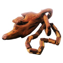 Vintage Hand Carved Wood Chain Link Sculpture, circa 1970s
