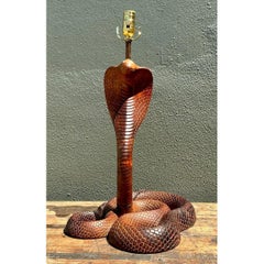 Vintage Hand Carved Wood Cobra Lamp