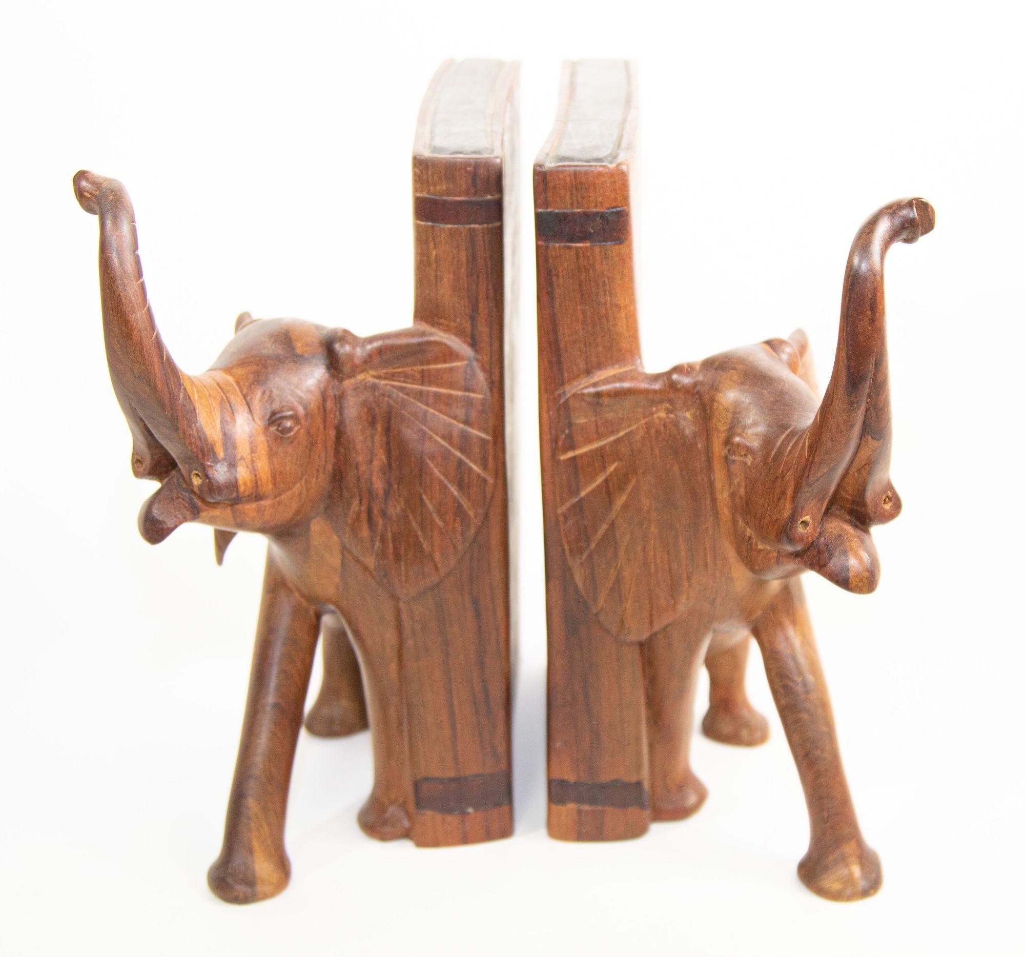 Vintage Hand-Carved Wood Elephant Bookends 5