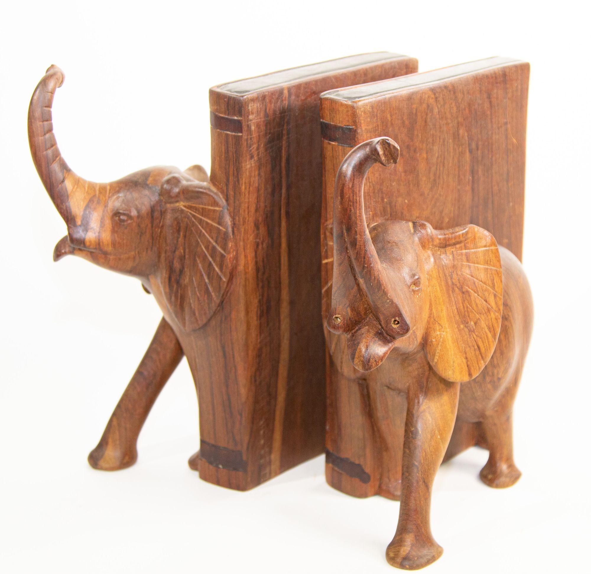 wooden elephant bookends