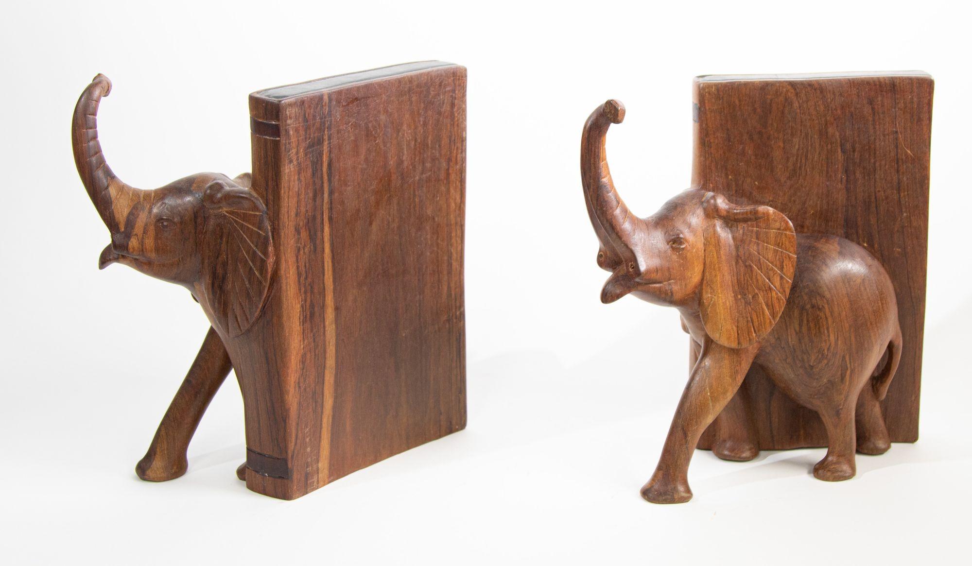 wooden elephant bookends