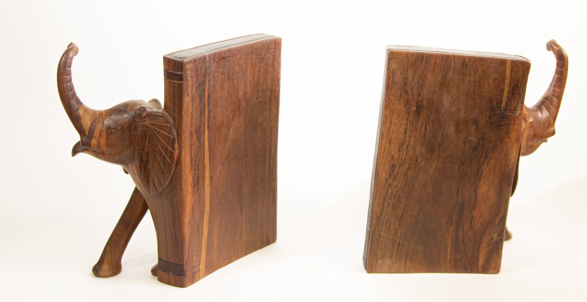vintage wooden elephant bookends
