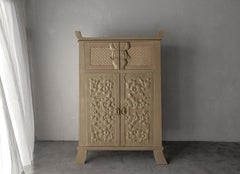 Vintage Hand Carved Wood Floral Relief Cabinet