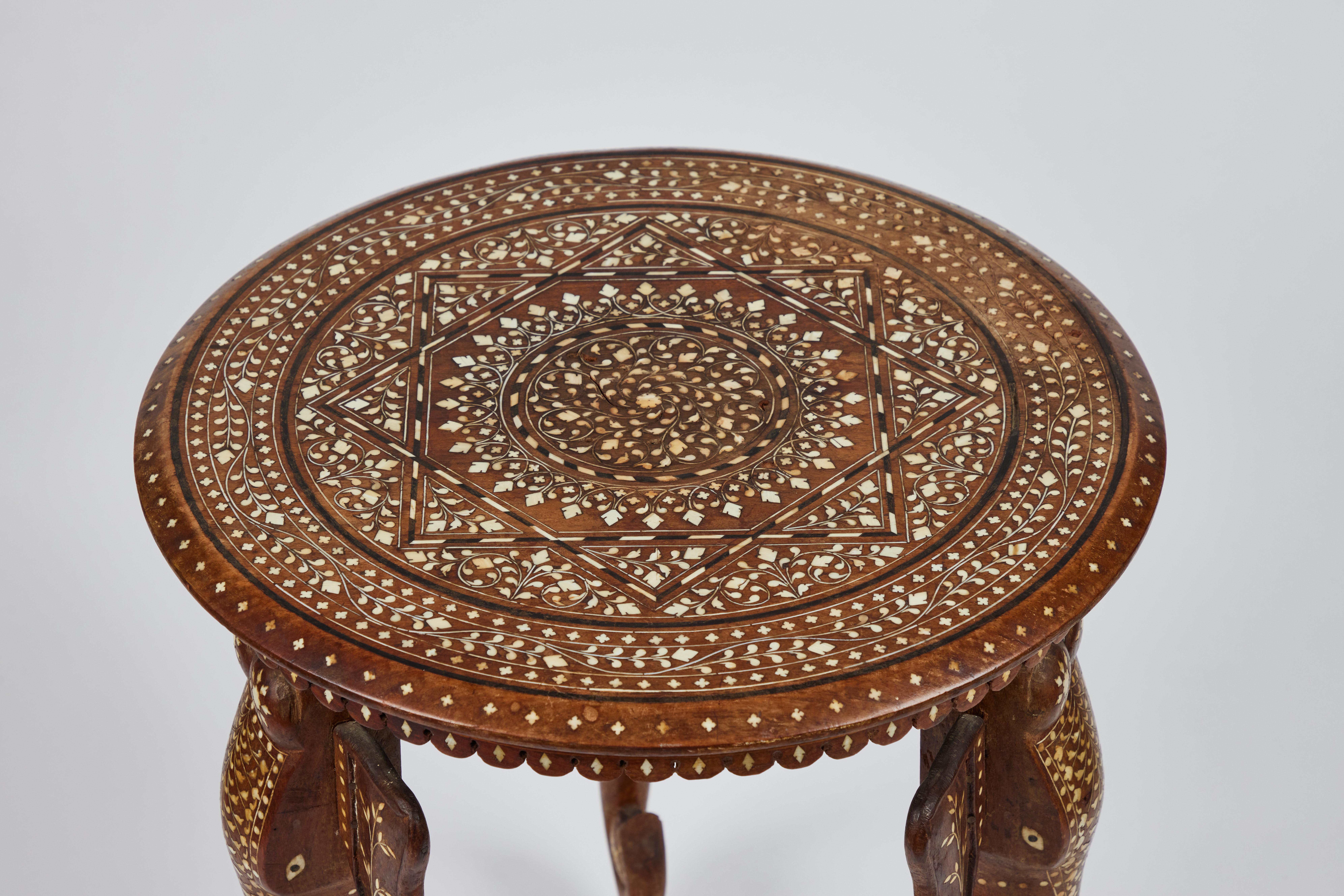 Inlay Vintage Hand Carved Wood Table w/ 