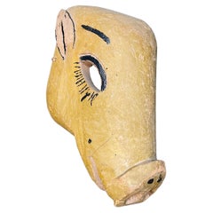 Vintage Hand Carved Wood Tribal Pig Mask Folk Art