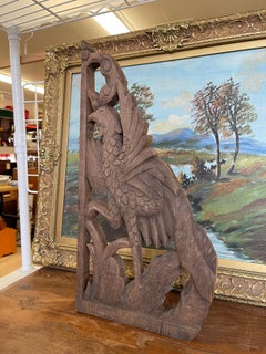 Vintage Hand-Carved Wooden Architectural Panel Featuring Bird Motif