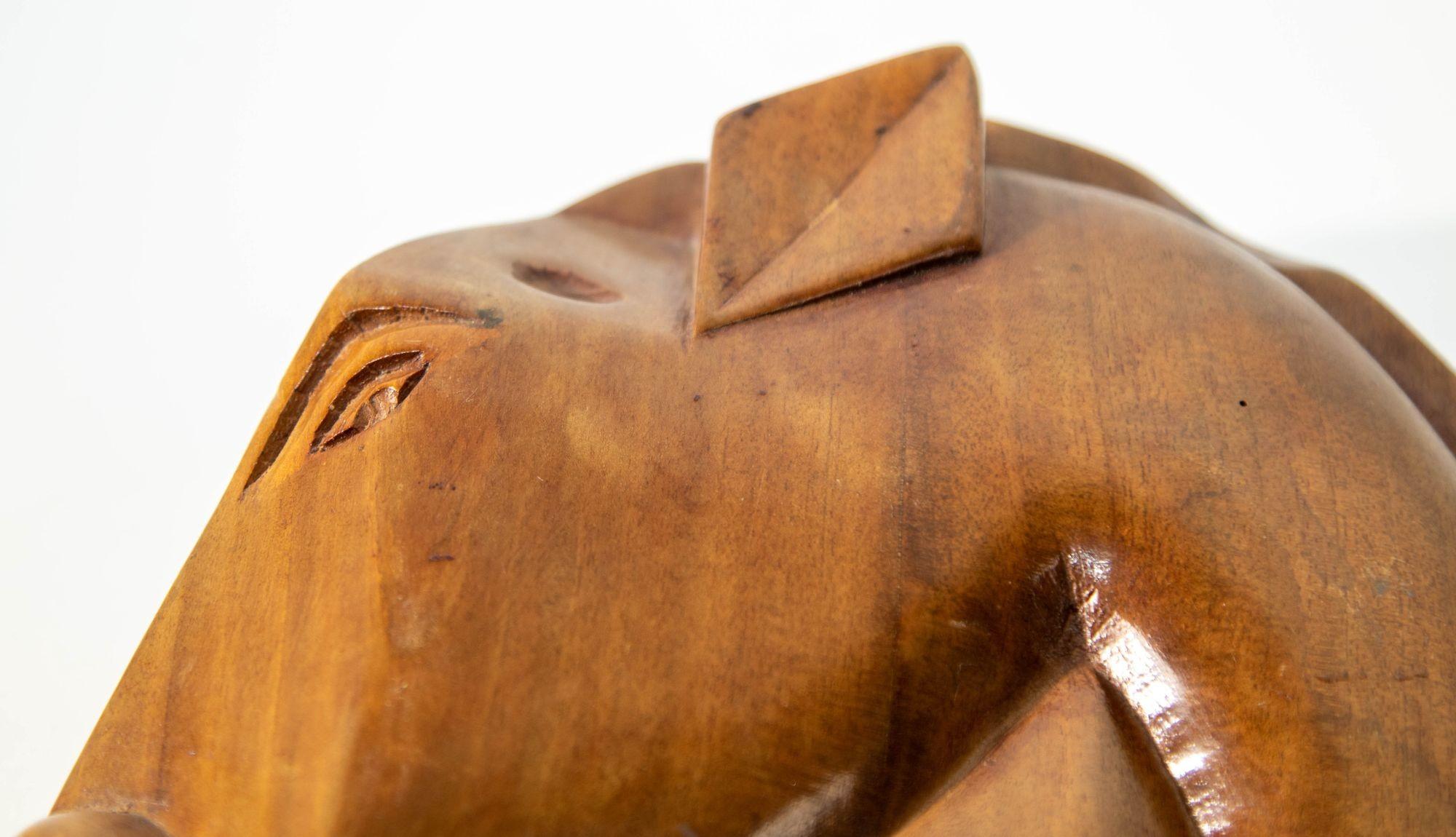 Paire de serre-livres en bois sculpté à la main Art Deco à tête de cheval en vente 3