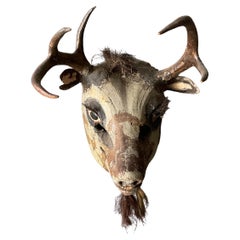 Vintage Hand Carved Wooden Buck Animal Mask