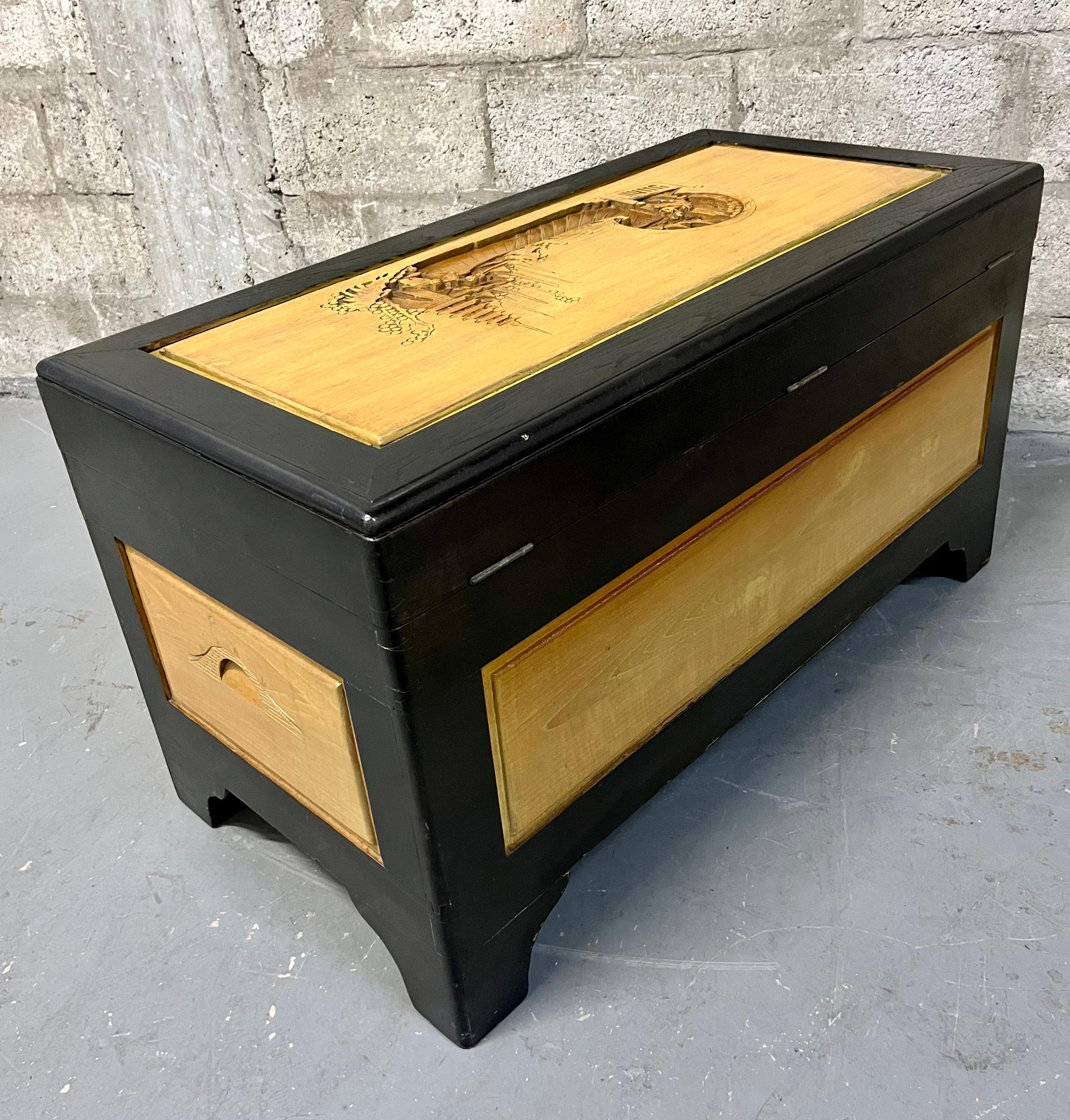 Vintage Hand Carved Wooden Chest by George Foo Company, Hong Kong. Circa 1960s For Sale 4