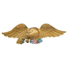 Vintage Hand-Carved Wooden Eagle with Shield and Arrows, Circa 1900