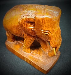 Vintage Hand-Carved Wooden Elephant Figurine – Rustic Artisan Craft - 2Y178
