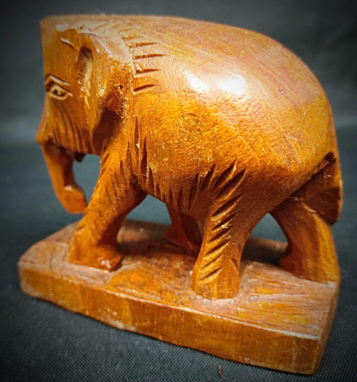 French Vintage Hand-Carved Wooden Elephant Figurine – Rustic Artisan Craft - 2Y178 For Sale