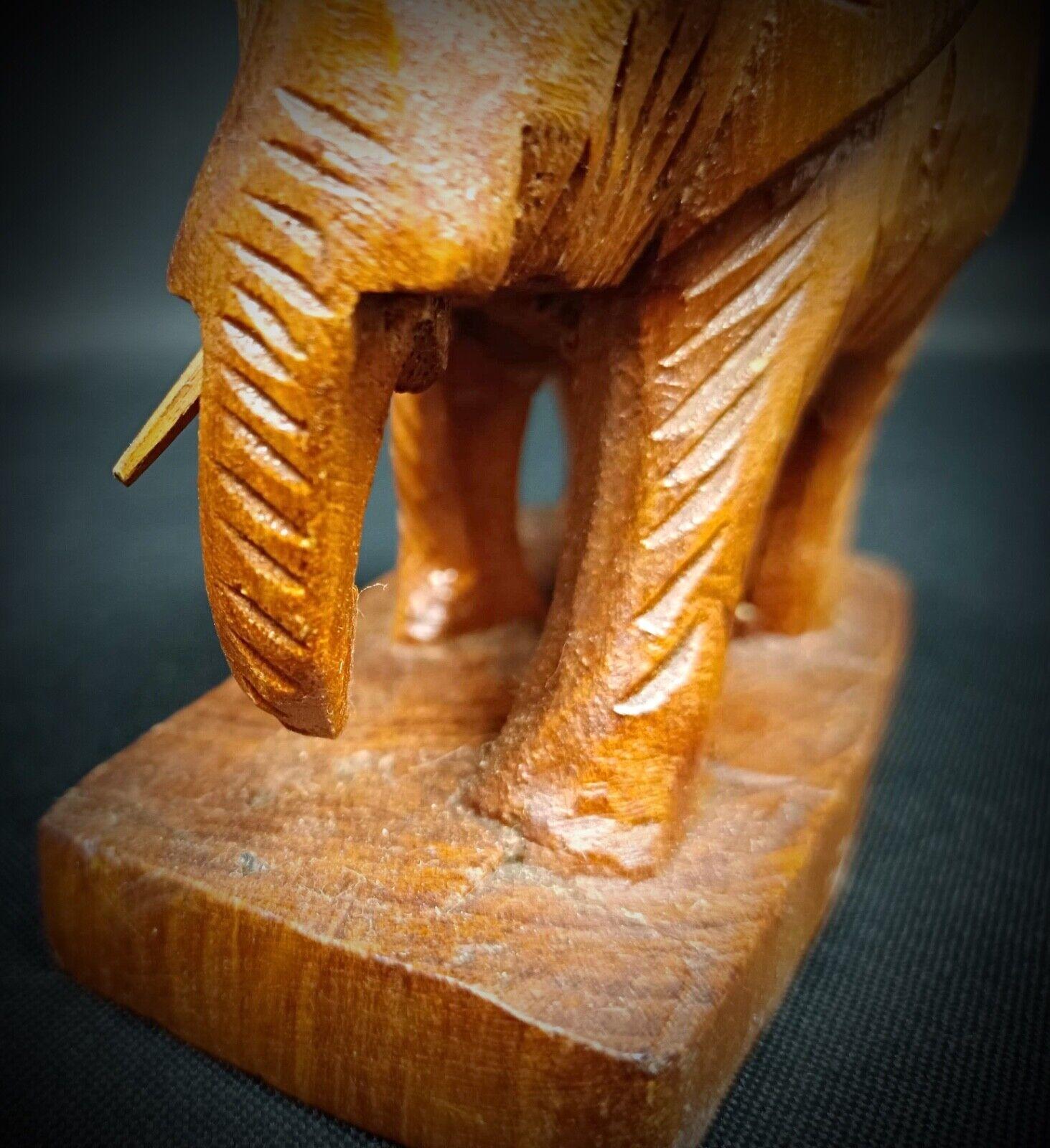 20th Century Vintage Hand-Carved Wooden Elephant Figurine – Rustic Artisan Craft - 2Y178 For Sale
