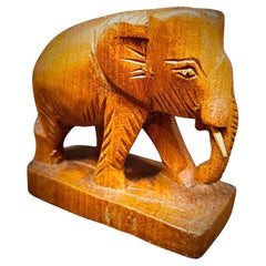Figurita vintage de madera tallada a mano con forma de elefante - Artesanía rústica - 2Y178