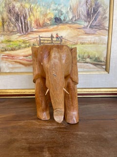Vintage Hand-Carved Wooden Elephant Sculpture Figurine, Wood Decorative Figurine