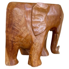 Vintage Hand-Carved Wooden Elephant Sculpture Figurine, Wood Decorative Figurine