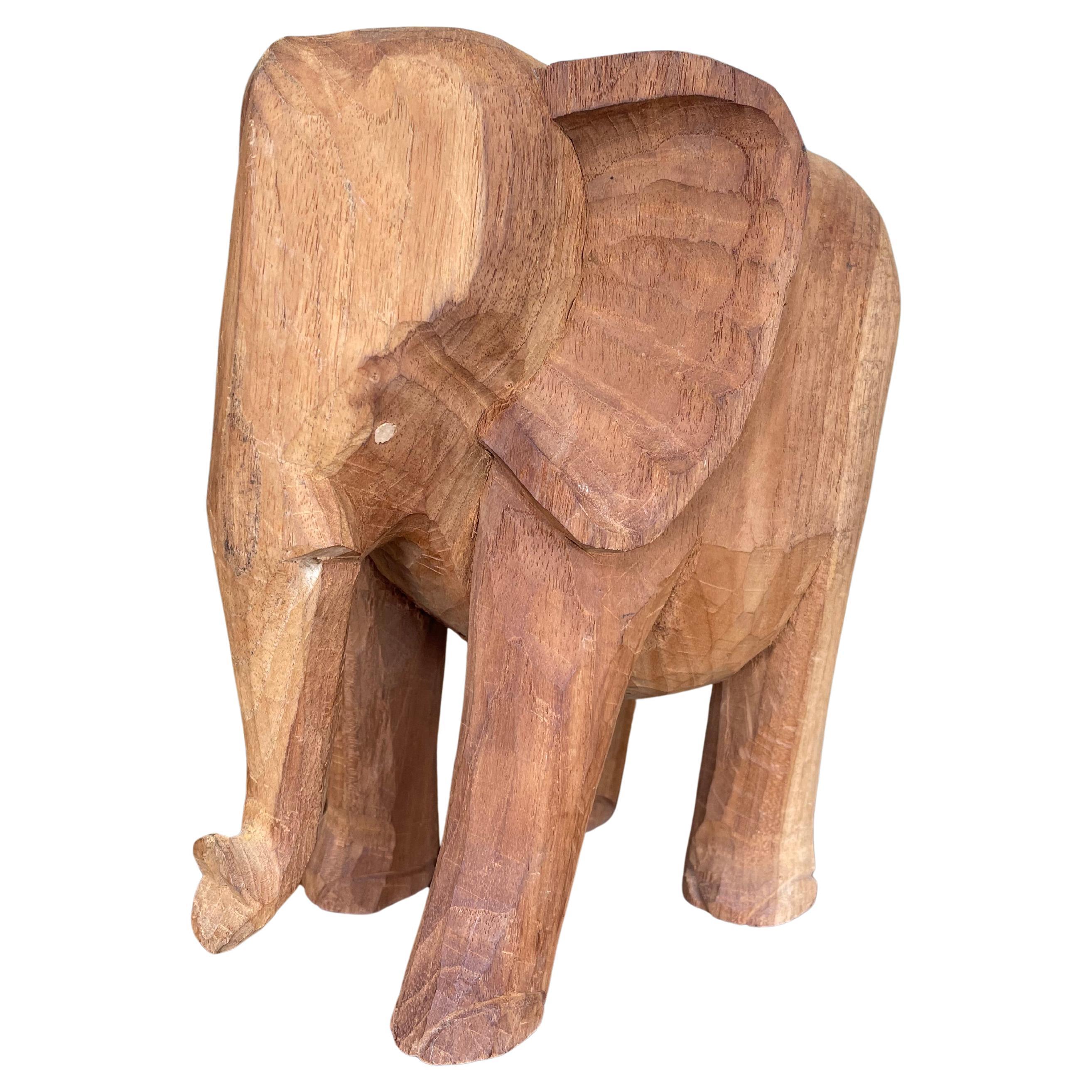 Vintage Hand-Carved Wooden Elephant Sculpture