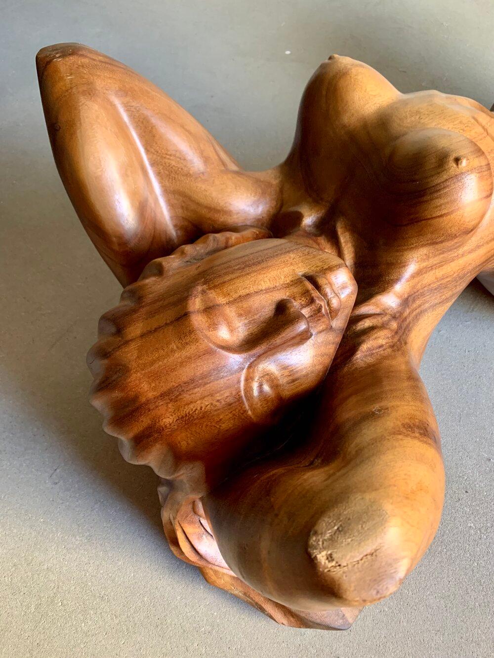 Arts and Crafts Vintage Hand-Carved Wooden Female Nude Sculpture Coffee Table Base en vente