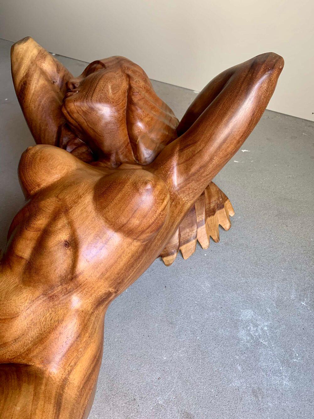 Arts and Crafts Vintage Hand-Carved Wooden Female Nude Sculpture Coffee Table Base For Sale