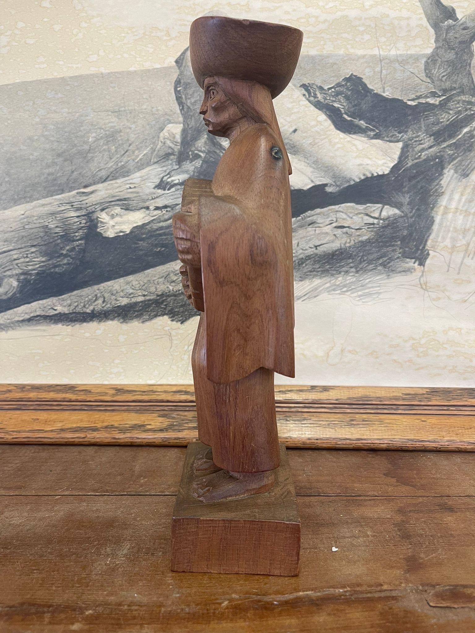 Late 20th Century Vintage Hand Carved Wooden Figurines With Flute From Ecuador by Akios Industry. For Sale