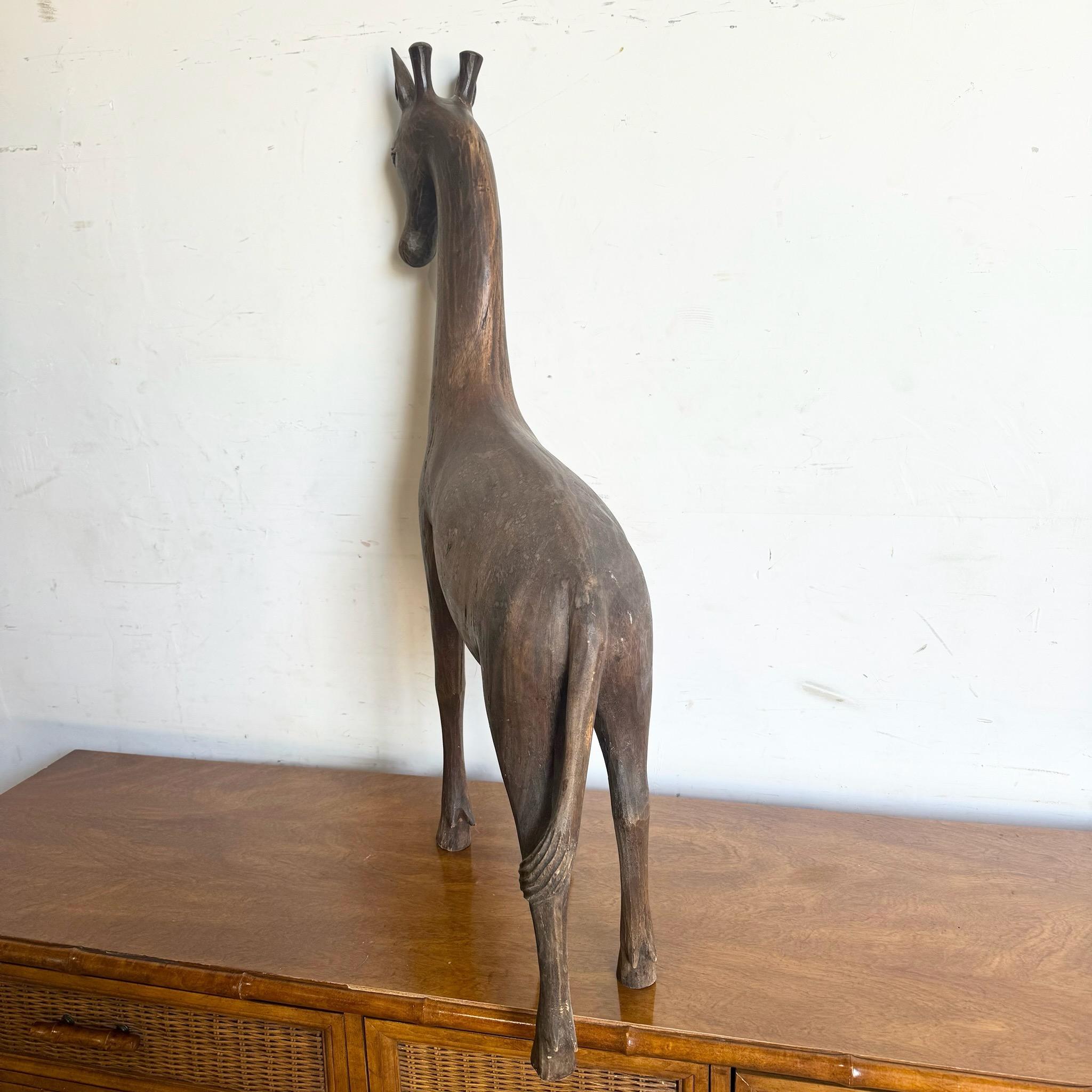 Scultura di Giraffa in legno intagliata a mano vintage in vendita 1