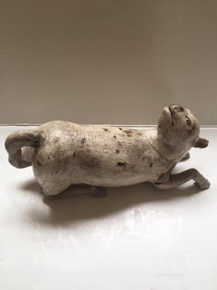 Capra cinese vintage intagliata a mano in legno e dipinta a mano di Falk Art