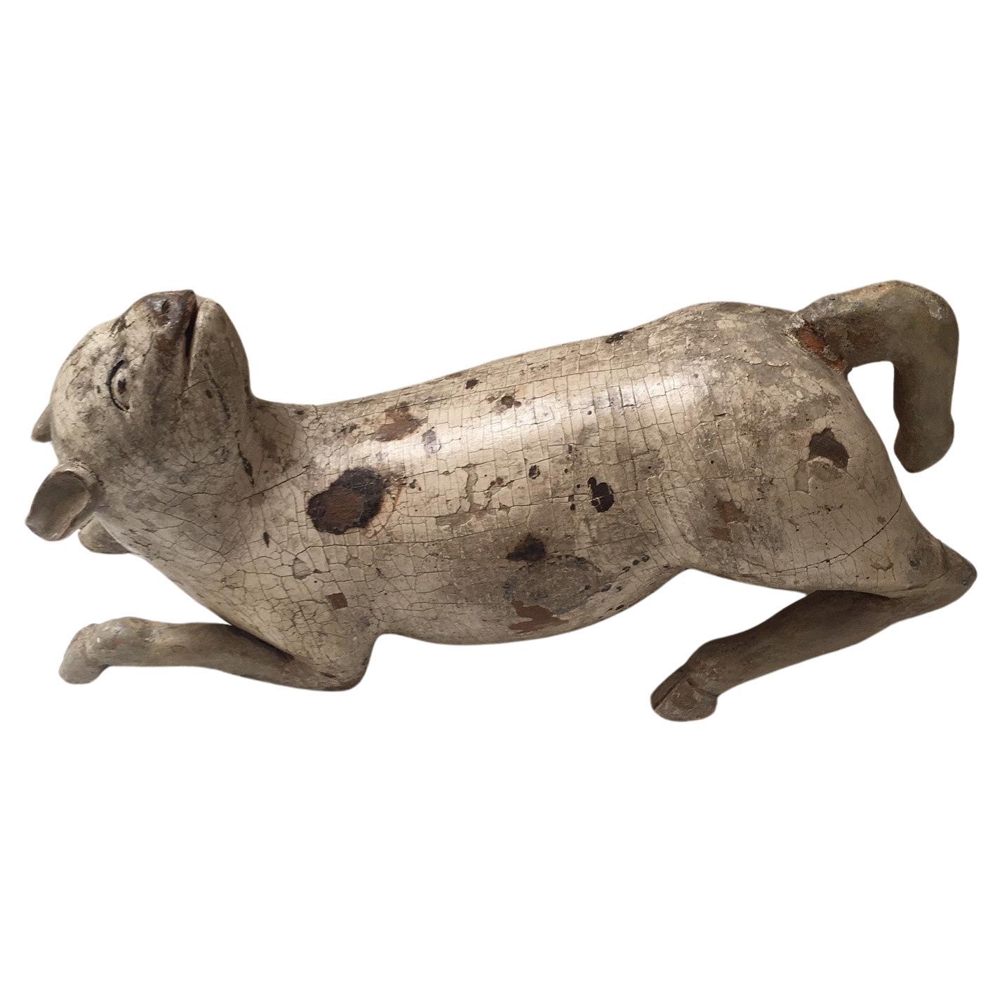 Capra cinese vintage intagliata a mano in legno e dipinta a mano di Falk Art in vendita